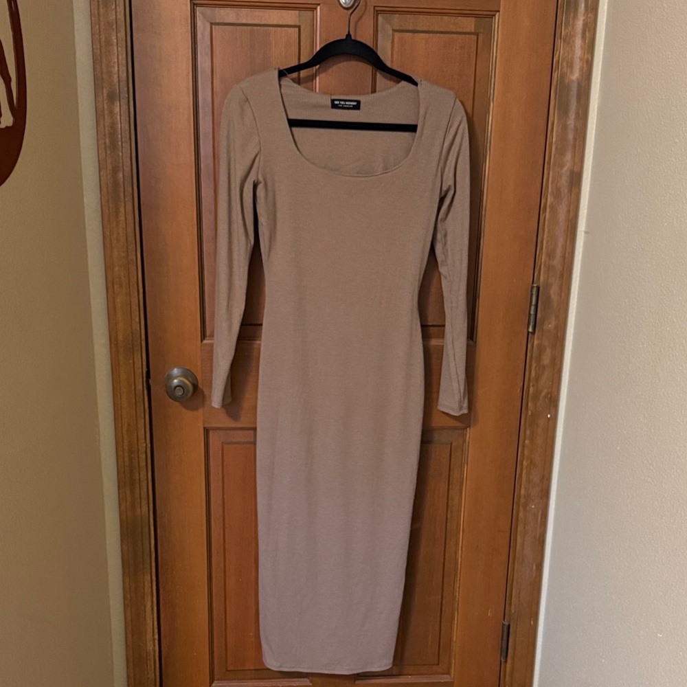 See You Monday Long Sleeve Taupe Dress
